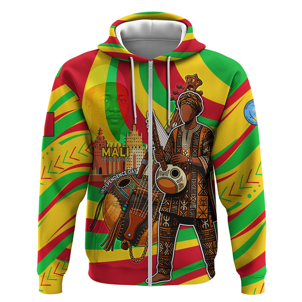 Mali Independence Day Zip Hoodie West African Kora Musician Cultural