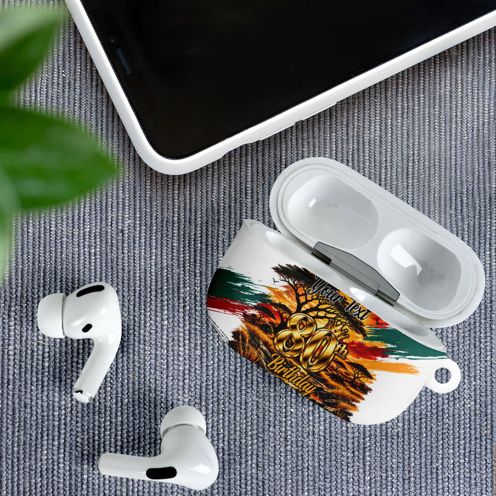 Personalized 80th Birthday African Safari AirPods Case Sunset Savanna Landscape Heritage Wildlife Art