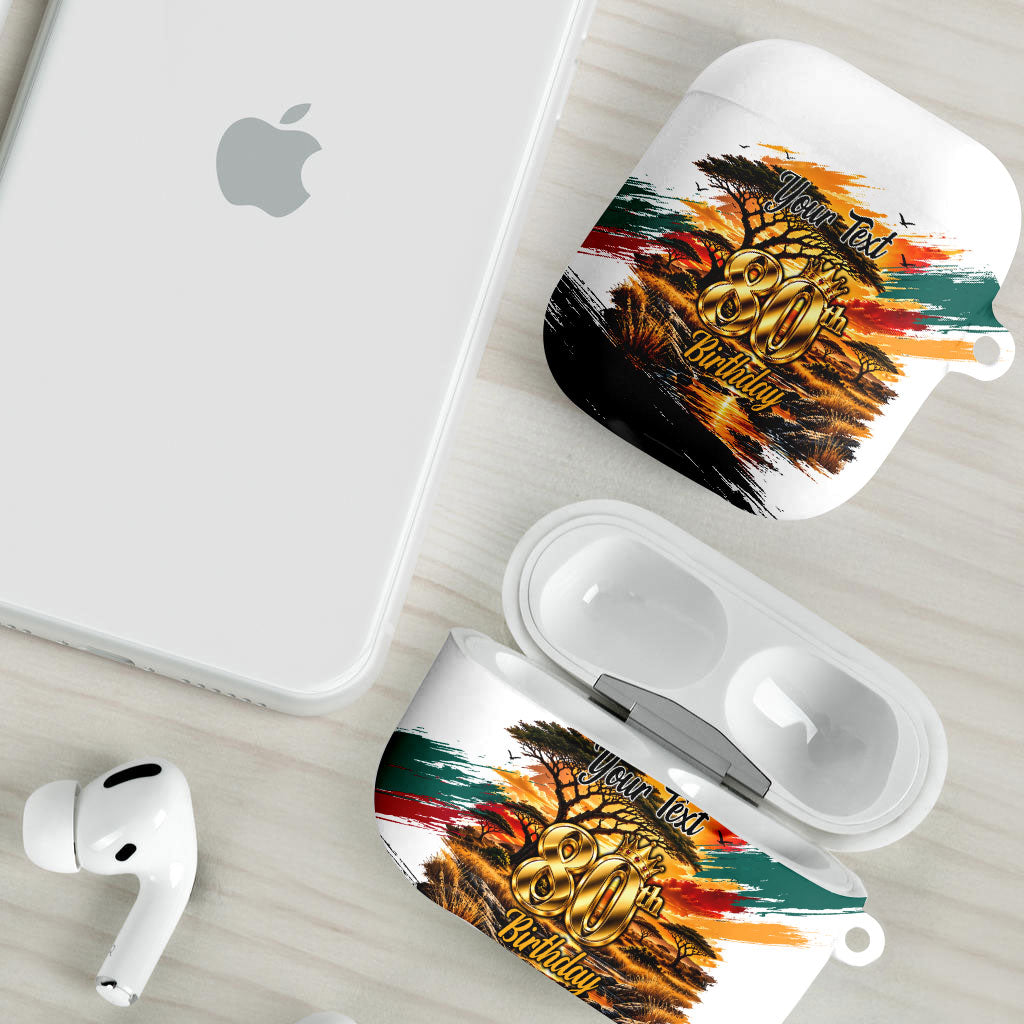 Personalized 80th Birthday African Safari AirPods Case Sunset Savanna Landscape Heritage Wildlife Art