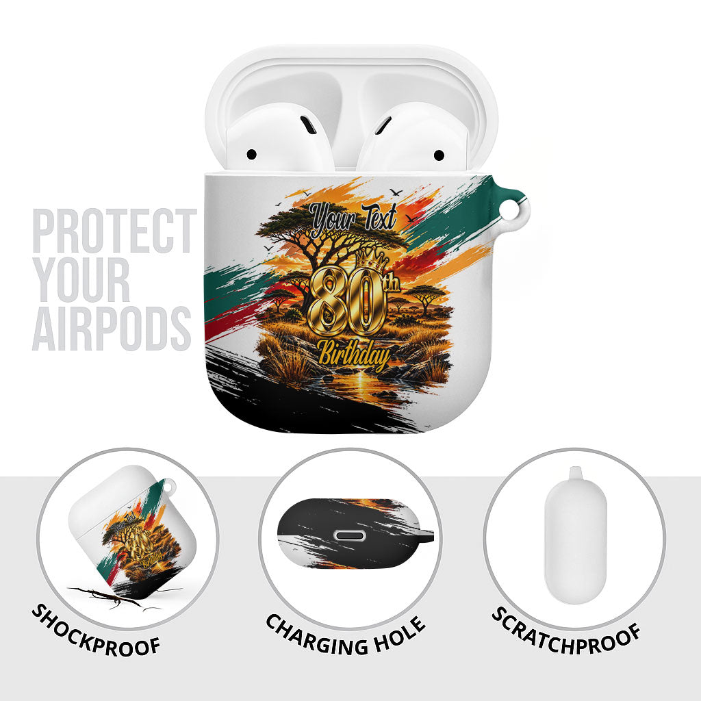 Personalized 80th Birthday African Safari AirPods Case Sunset Savanna Landscape Heritage Wildlife Art