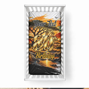Personalized 80th Birthday African Safari Baby Bed Cover Sunset Savanna Landscape Heritage Wildlife Art