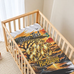 Personalized 80th Birthday African Safari Baby Bed Cover Sunset Savanna Landscape Heritage Wildlife Art