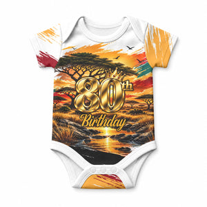 Personalized 80th Birthday African Safari Baby Onesie Sunset Savanna Landscape Heritage Wildlife Art