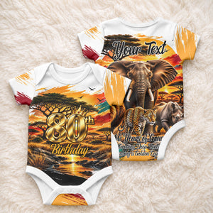 Personalized 80th Birthday African Safari Baby Onesie Sunset Savanna Landscape Heritage Wildlife Art