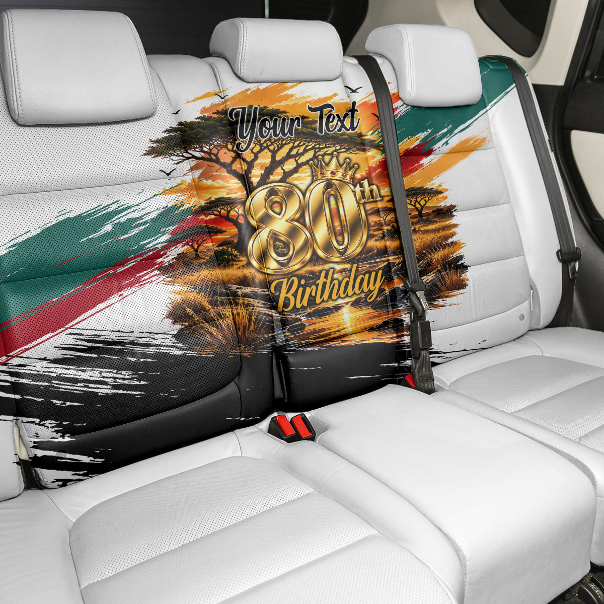 Personalized 80th Birthday African Safari Back Car Seat Cover Sunset Savanna Landscape Heritage Wildlife Art