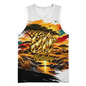 Personalized 80th Birthday African Safari Basketball Jersey Sunset Savanna Landscape Heritage Wildlife Art