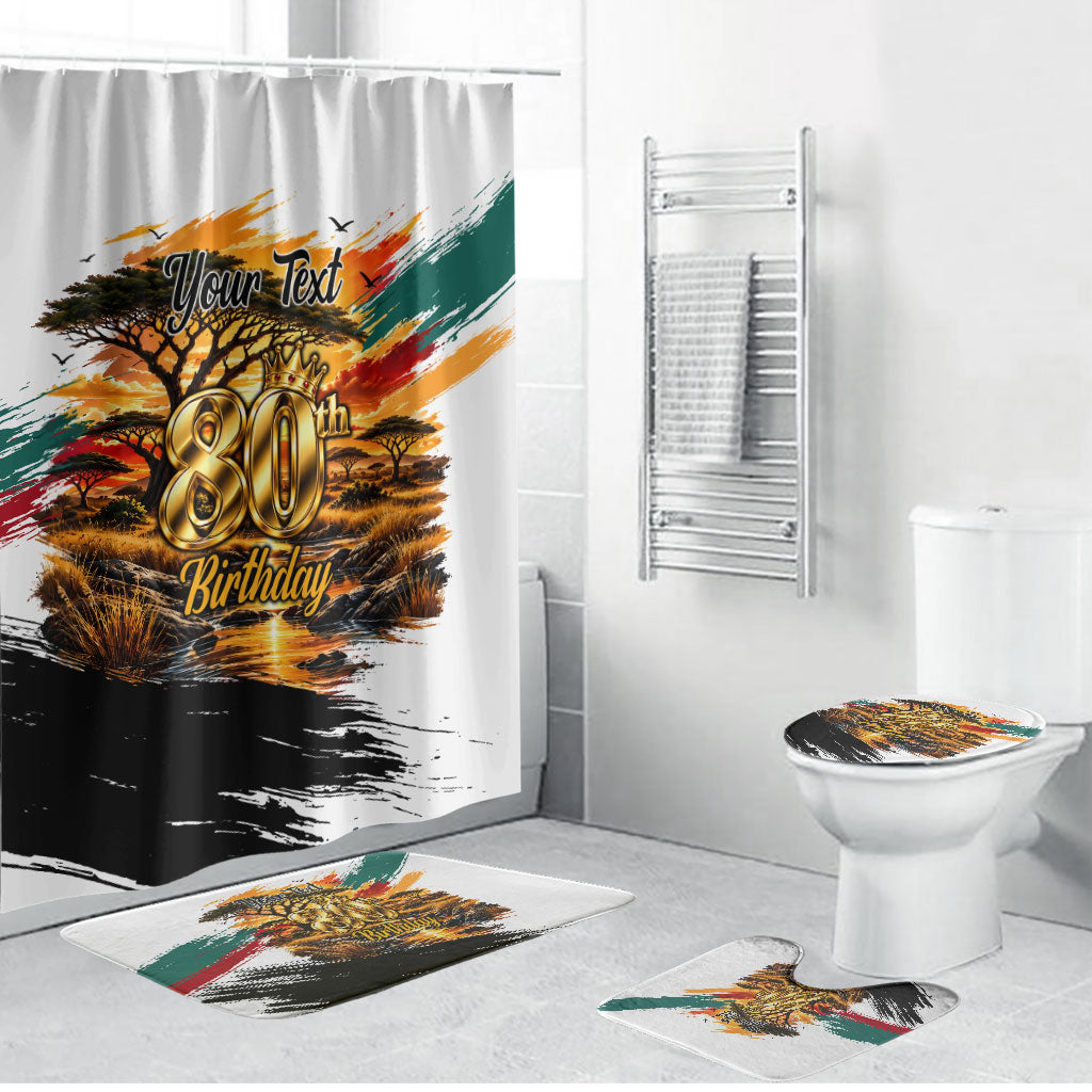 Personalized 80th Birthday African Safari Bathroom Set Sunset Savanna Landscape Heritage Wildlife Art