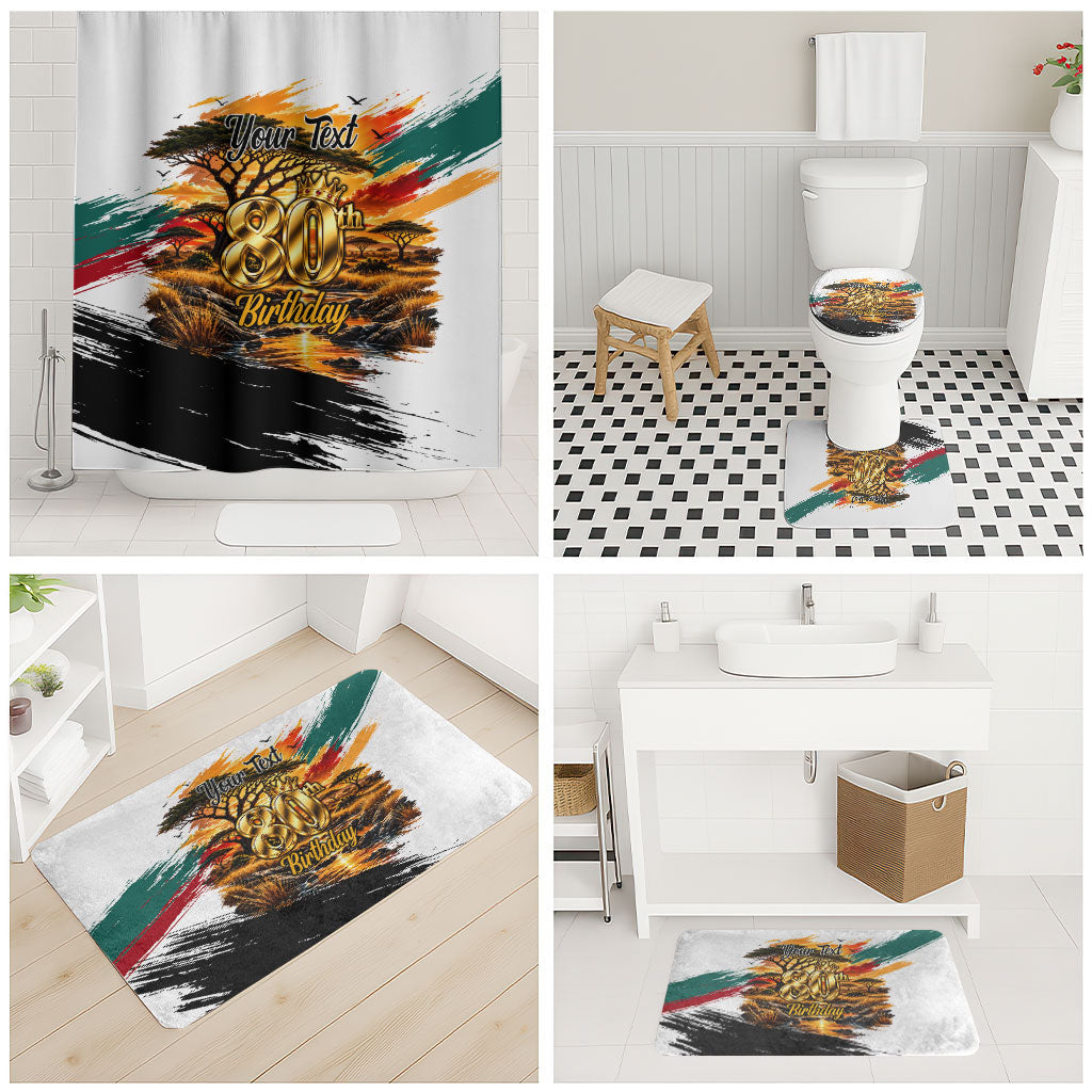 Personalized 80th Birthday African Safari Bathroom Set Sunset Savanna Landscape Heritage Wildlife Art