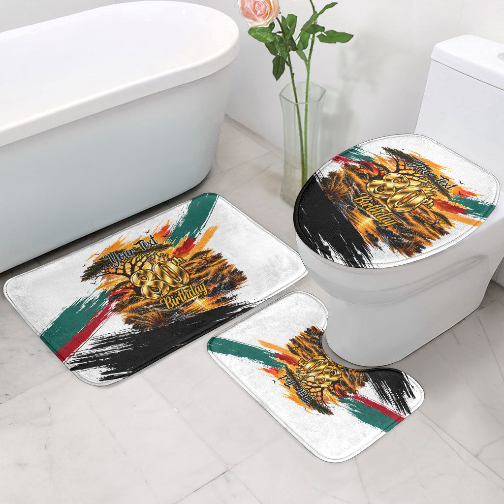 Personalized 80th Birthday African Safari Bathroom Set Sunset Savanna Landscape Heritage Wildlife Art