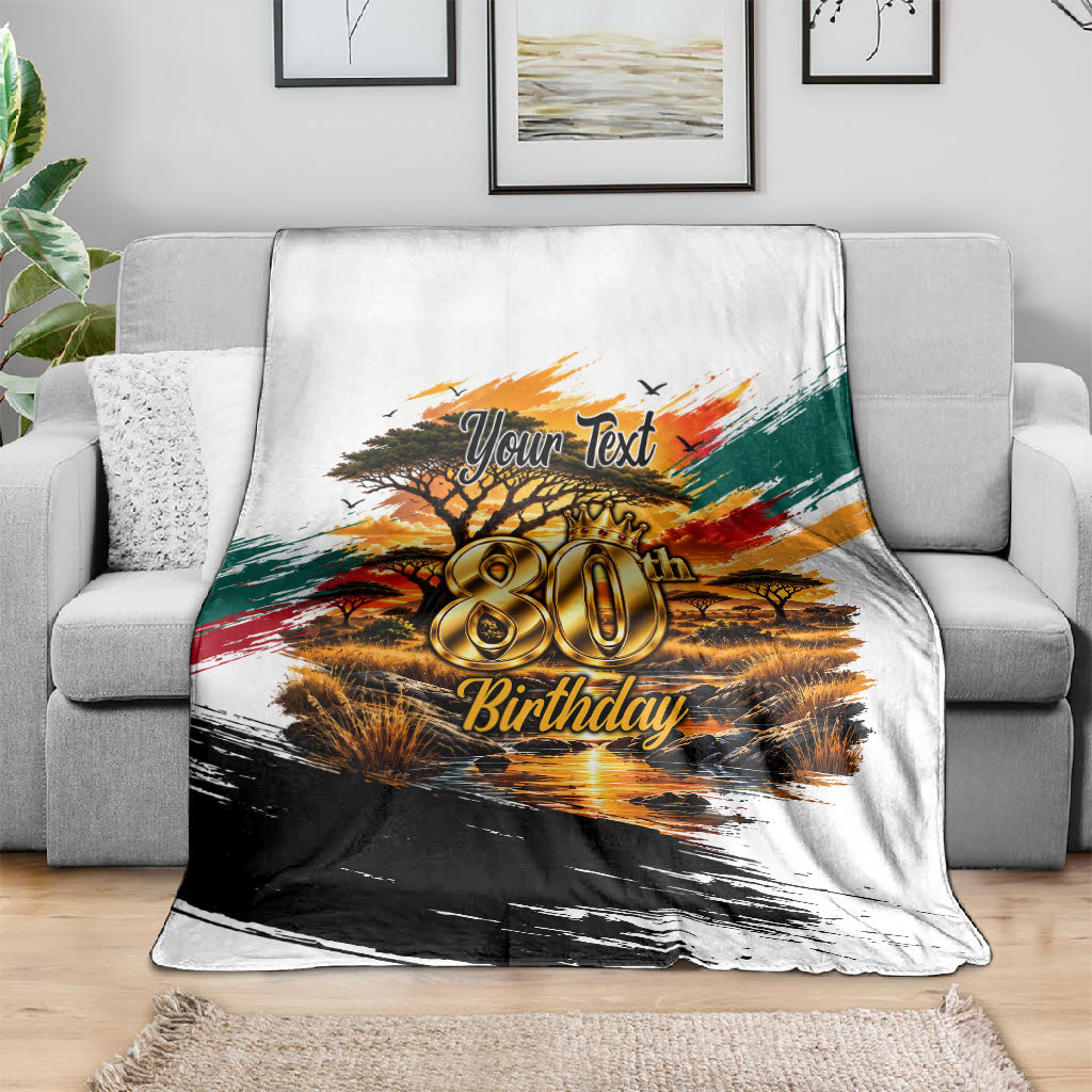Personalized 80th Birthday African Safari Blanket Sunset Savanna Landscape Heritage Wildlife Art