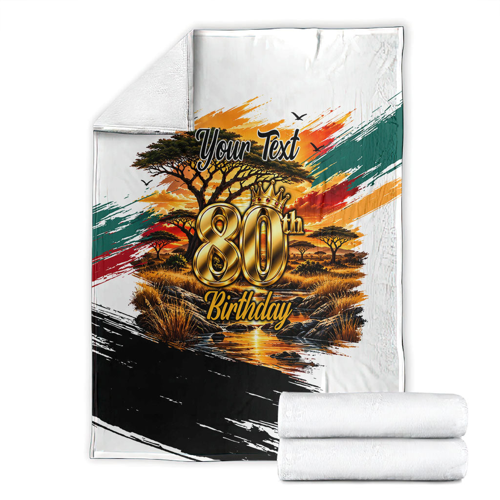 Personalized 80th Birthday African Safari Blanket Sunset Savanna Landscape Heritage Wildlife Art