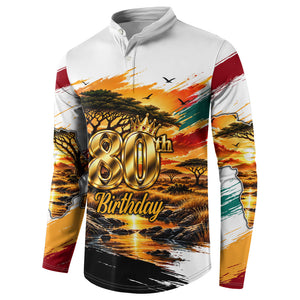 Personalized 80th Birthday African Safari Button Sweatshirt Sunset Savanna Landscape Heritage Wildlife Art