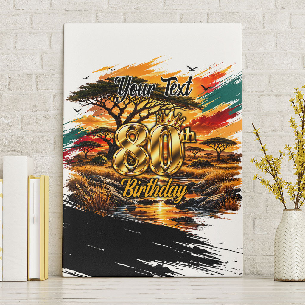 Personalized 80th Birthday African Safari Canvas Wall Art Sunset Savanna Landscape Heritage Wildlife Art