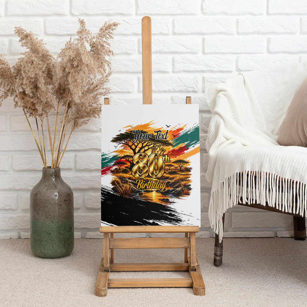 Personalized 80th Birthday African Safari Canvas Wall Art Sunset Savanna Landscape Heritage Wildlife Art