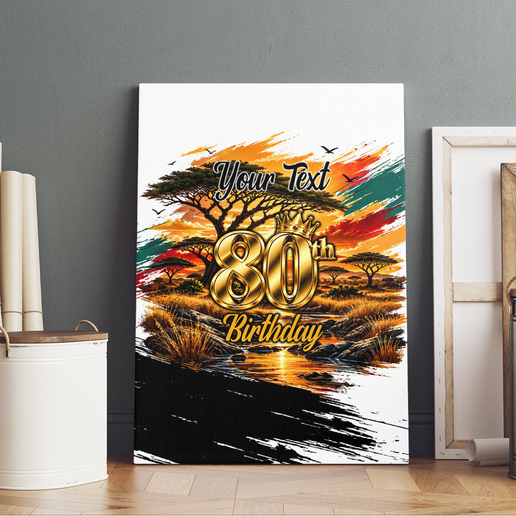 Personalized 80th Birthday African Safari Canvas Wall Art Sunset Savanna Landscape Heritage Wildlife Art