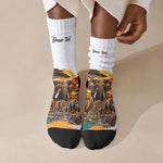 Personalized 80th Birthday African Safari Crew Socks Sunset Savanna Landscape Heritage Wildlife Art