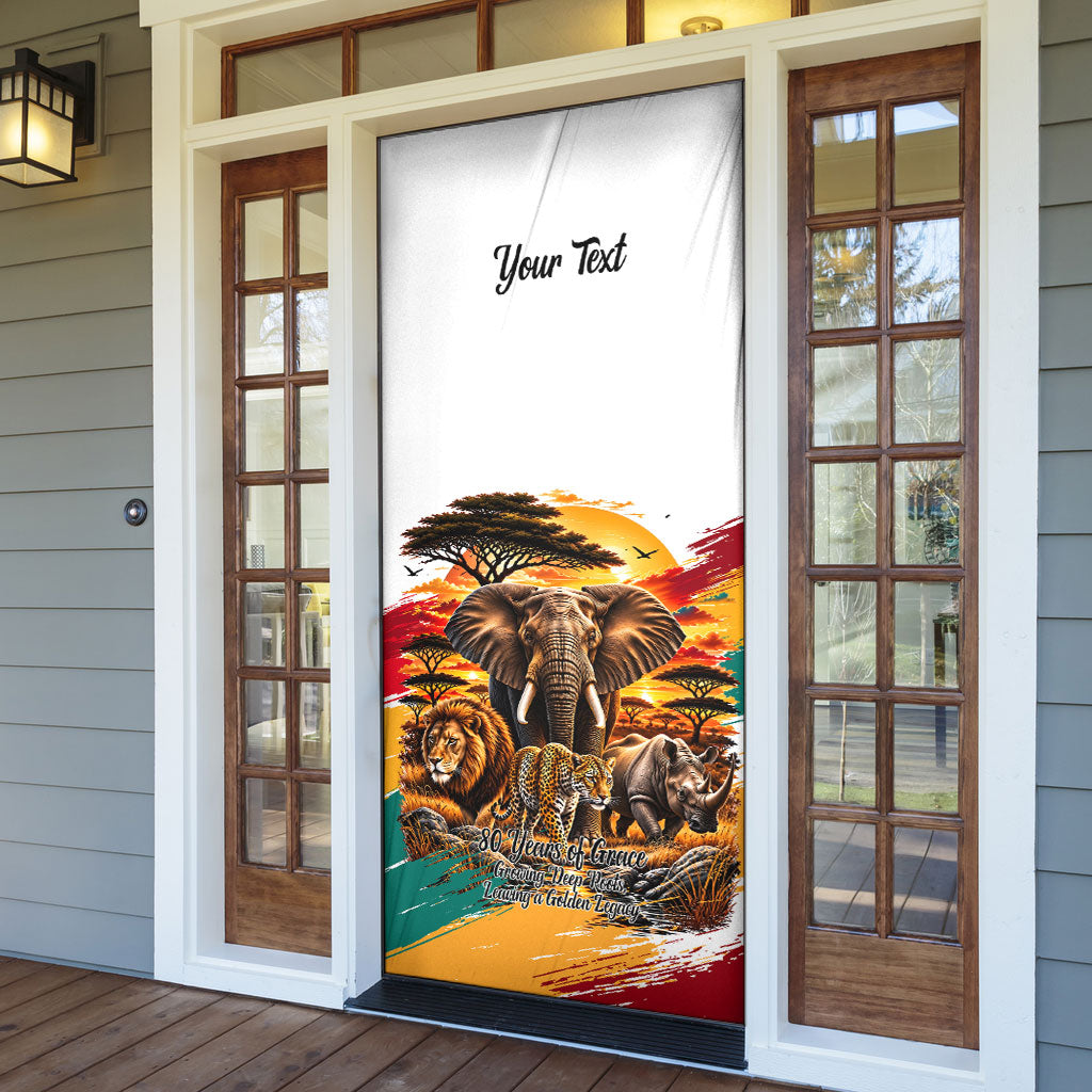 Personalized 80th Birthday African Safari Door Cover Sunset Savanna Landscape Heritage Wildlife Art