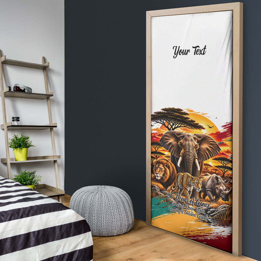 Personalized 80th Birthday African Safari Door Cover Sunset Savanna Landscape Heritage Wildlife Art