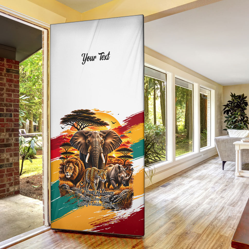Personalized 80th Birthday African Safari Door Cover Sunset Savanna Landscape Heritage Wildlife Art