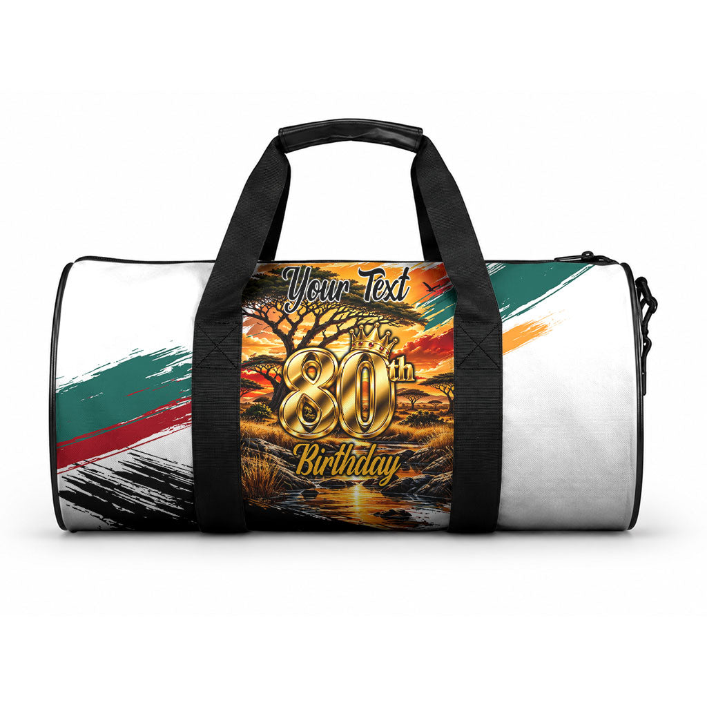 Personalized 80th Birthday African Safari Duffle Bag Sunset Savanna Landscape Heritage Wildlife Art