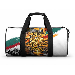 Personalized 80th Birthday African Safari Duffle Bag Sunset Savanna Landscape Heritage Wildlife Art