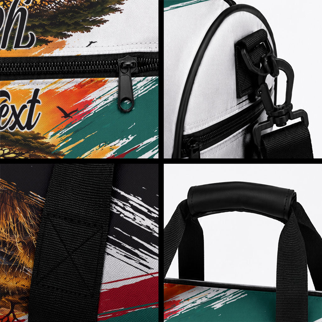 Personalized 80th Birthday African Safari Duffle Bag Sunset Savanna Landscape Heritage Wildlife Art