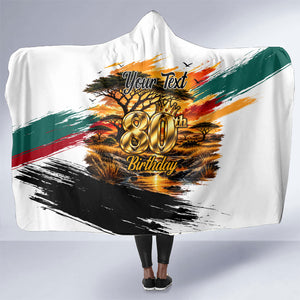 Personalized 80th Birthday African Safari Hooded Blanket Sunset Savanna Landscape Heritage Wildlife Art