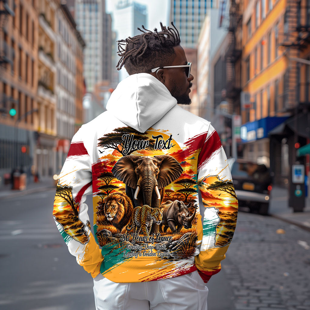 Personalized 80th Birthday African Safari Hoodie Sunset Savanna Landscape Heritage Wildlife Art