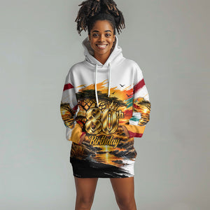 Personalized 80th Birthday African Safari Hoodie Dress Sunset Savanna Landscape Heritage Wildlife Art