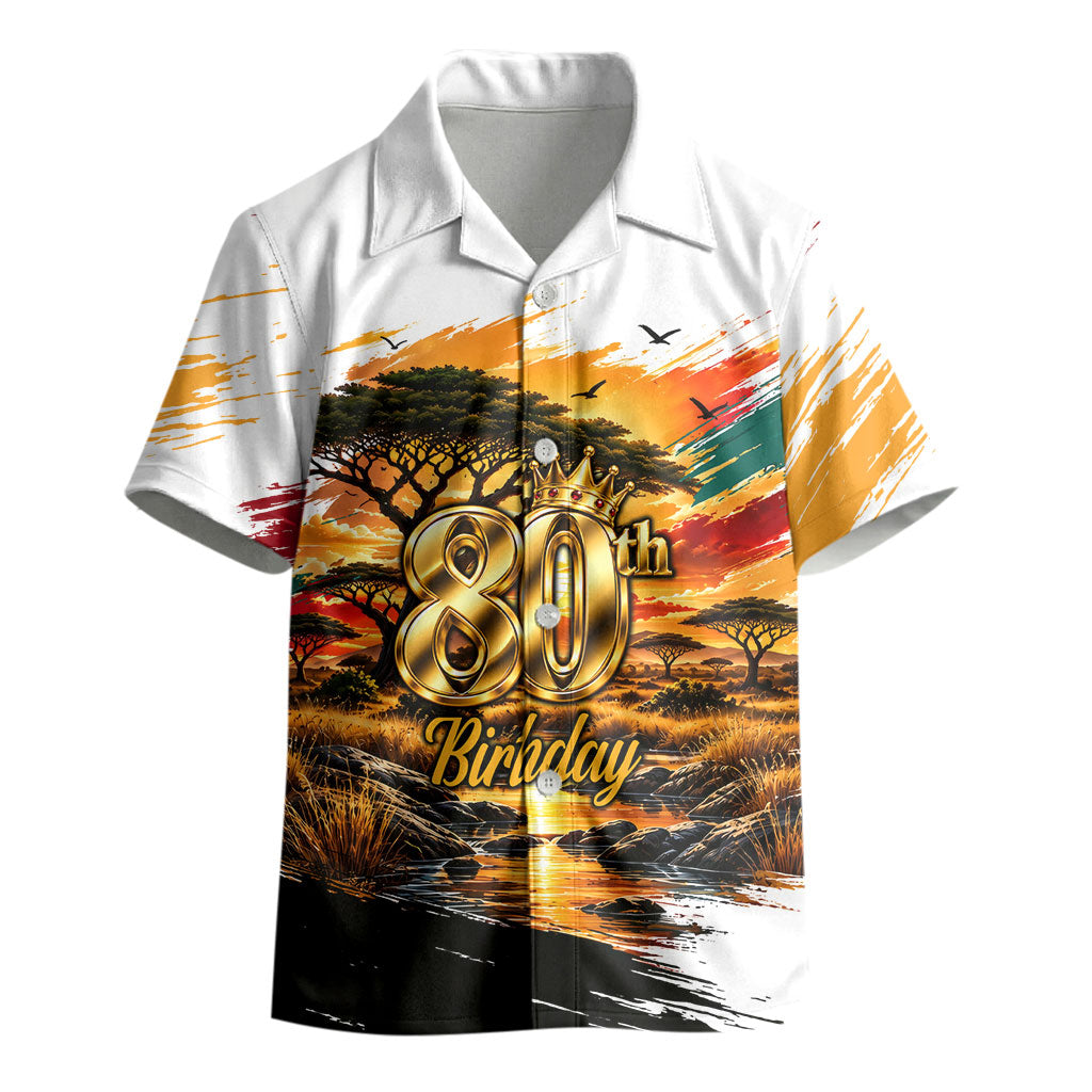 Personalized 80th Birthday African Safari Kid Hawaiian Shirt Sunset Savanna Landscape Heritage Wildlife Art
