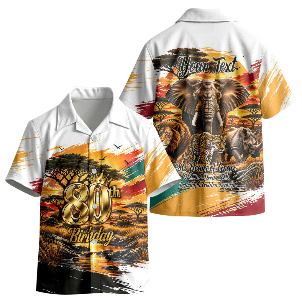 Personalized 80th Birthday African Safari Kid Hawaiian Shirt Sunset Savanna Landscape Heritage Wildlife Art