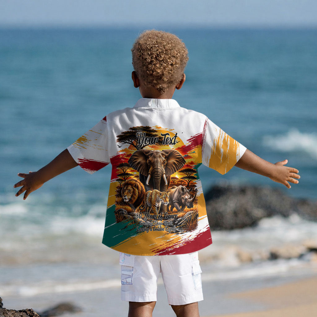 Personalized 80th Birthday African Safari Kid Hawaiian Shirt Sunset Savanna Landscape Heritage Wildlife Art