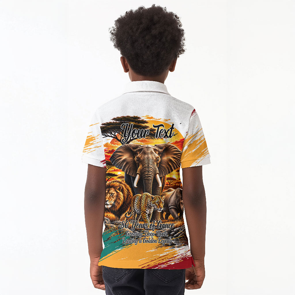 Personalized 80th Birthday African Safari Kid Polo Shirt Sunset Savanna Landscape Heritage Wildlife Art