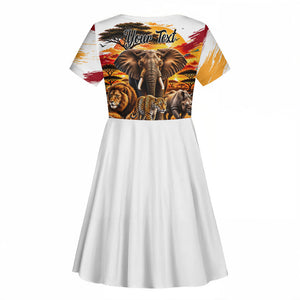 Personalized 80th Birthday African Safari Kid Short Sleeve Dress Sunset Savanna Landscape Heritage Wildlife Art