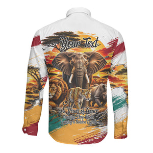 Personalized 80th Birthday African Safari Long Sleeve Button Shirt Sunset Savanna Landscape Heritage Wildlife Art