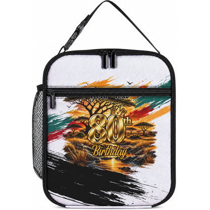 Personalized 80th Birthday African Safari Lunch Bag Sunset Savanna Landscape Heritage Wildlife Art