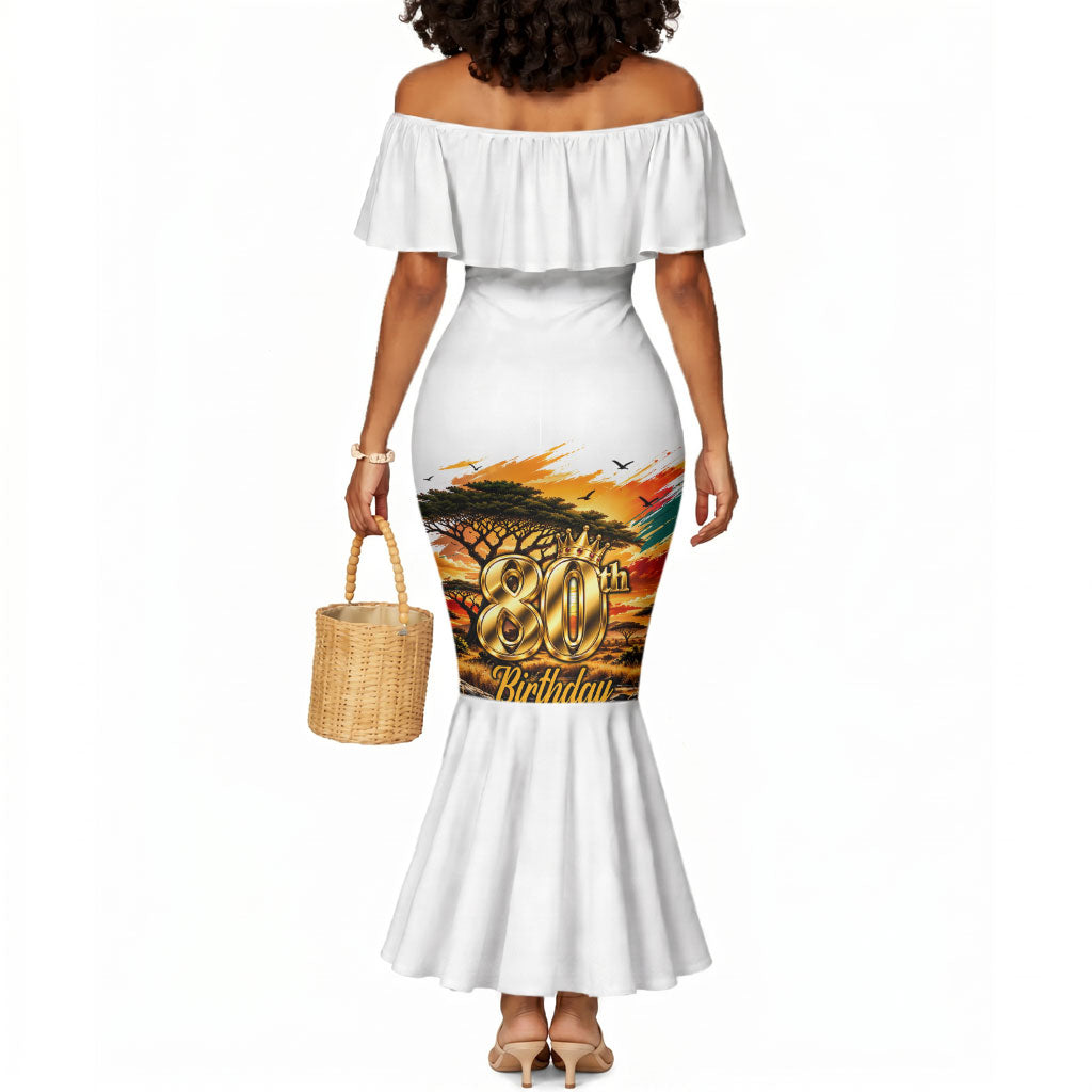 Personalized 80th Birthday African Safari Mermaid Dress Sunset Savanna Landscape Heritage Wildlife Art
