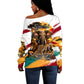 Personalized 80th Birthday African Safari Off Shoulder Sweater Sunset Savanna Landscape Heritage Wildlife Art