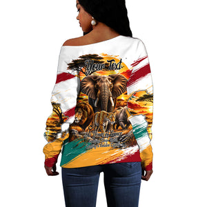Personalized 80th Birthday African Safari Off Shoulder Sweater Sunset Savanna Landscape Heritage Wildlife Art
