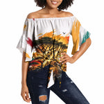 Personalized 80th Birthday African Safari Off Shoulder Wrap Waist Top Sunset Savanna Landscape Heritage Wildlife Art