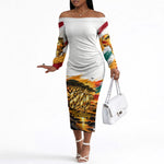 Personalized 80th Birthday African Safari Off The Shoulder Long Sleeve Dress Sunset Savanna Landscape Heritage Wildlife Art