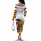 Personalized 80th Birthday African Safari Off The Shoulder Long Sleeve Dress Sunset Savanna Landscape Heritage Wildlife Art