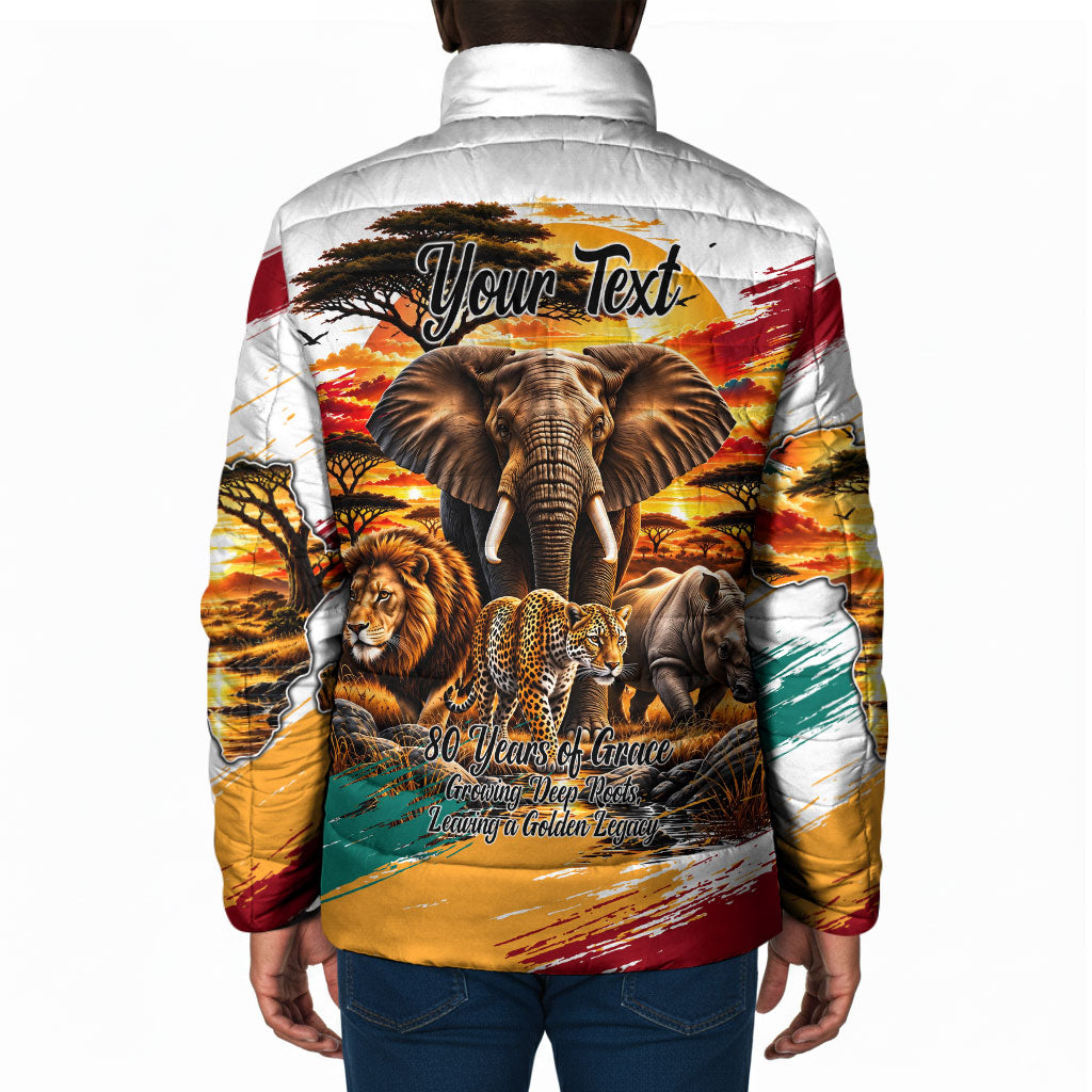 Personalized 80th Birthday African Safari Padded Jacket Sunset Savanna Landscape Heritage Wildlife Art