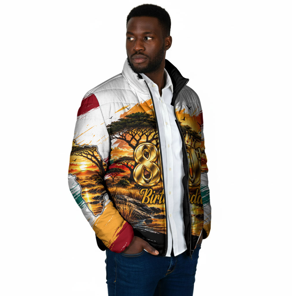 Personalized 80th Birthday African Safari Padded Jacket Sunset Savanna Landscape Heritage Wildlife Art