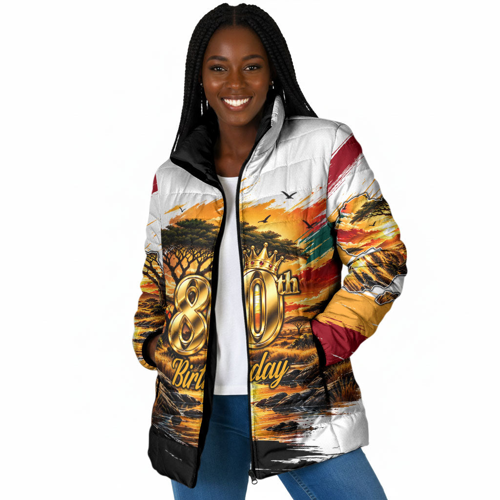 Personalized 80th Birthday African Safari Padded Jacket Sunset Savanna Landscape Heritage Wildlife Art