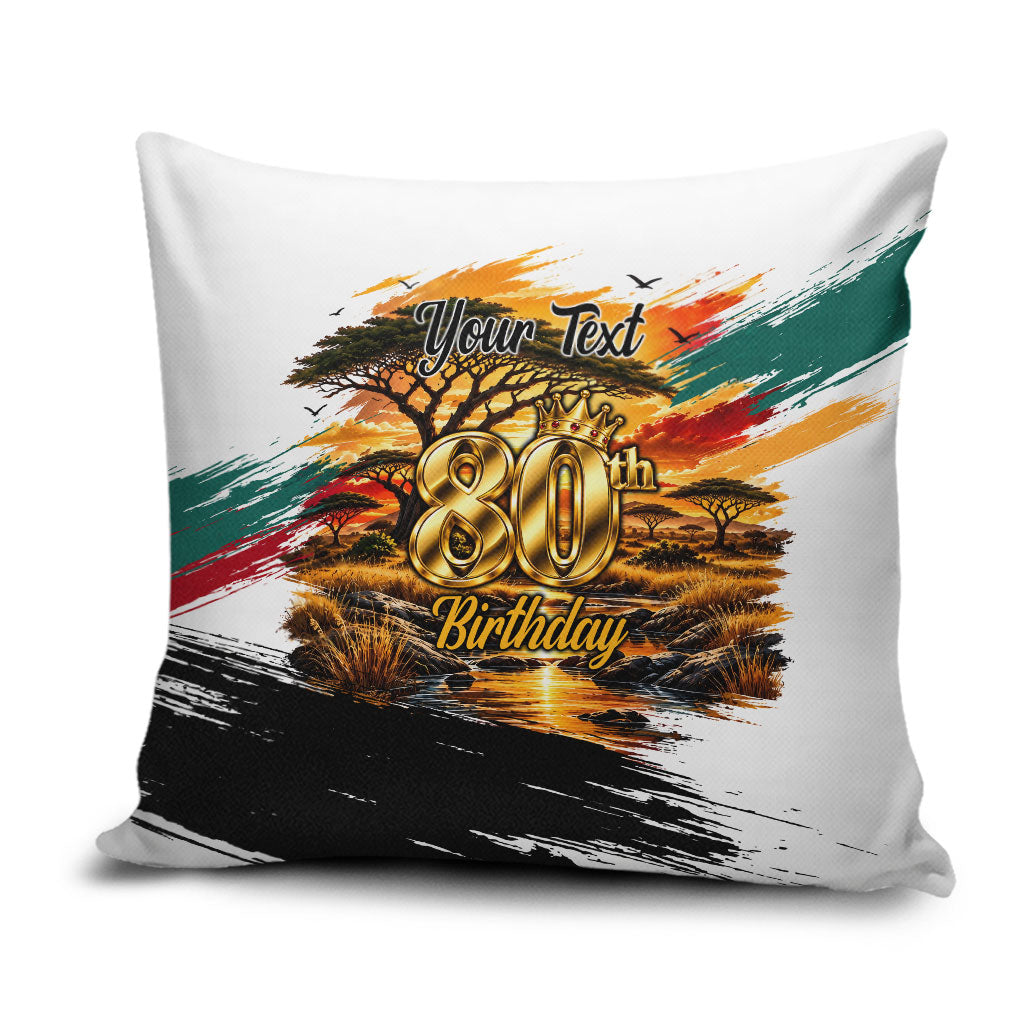 Personalized 80th Birthday African Safari Pillow Cover Sunset Savanna Landscape Heritage Wildlife Art
