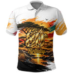 Personalized 80th Birthday African Safari Polo Shirt Sunset Savanna Landscape Heritage Wildlife Art