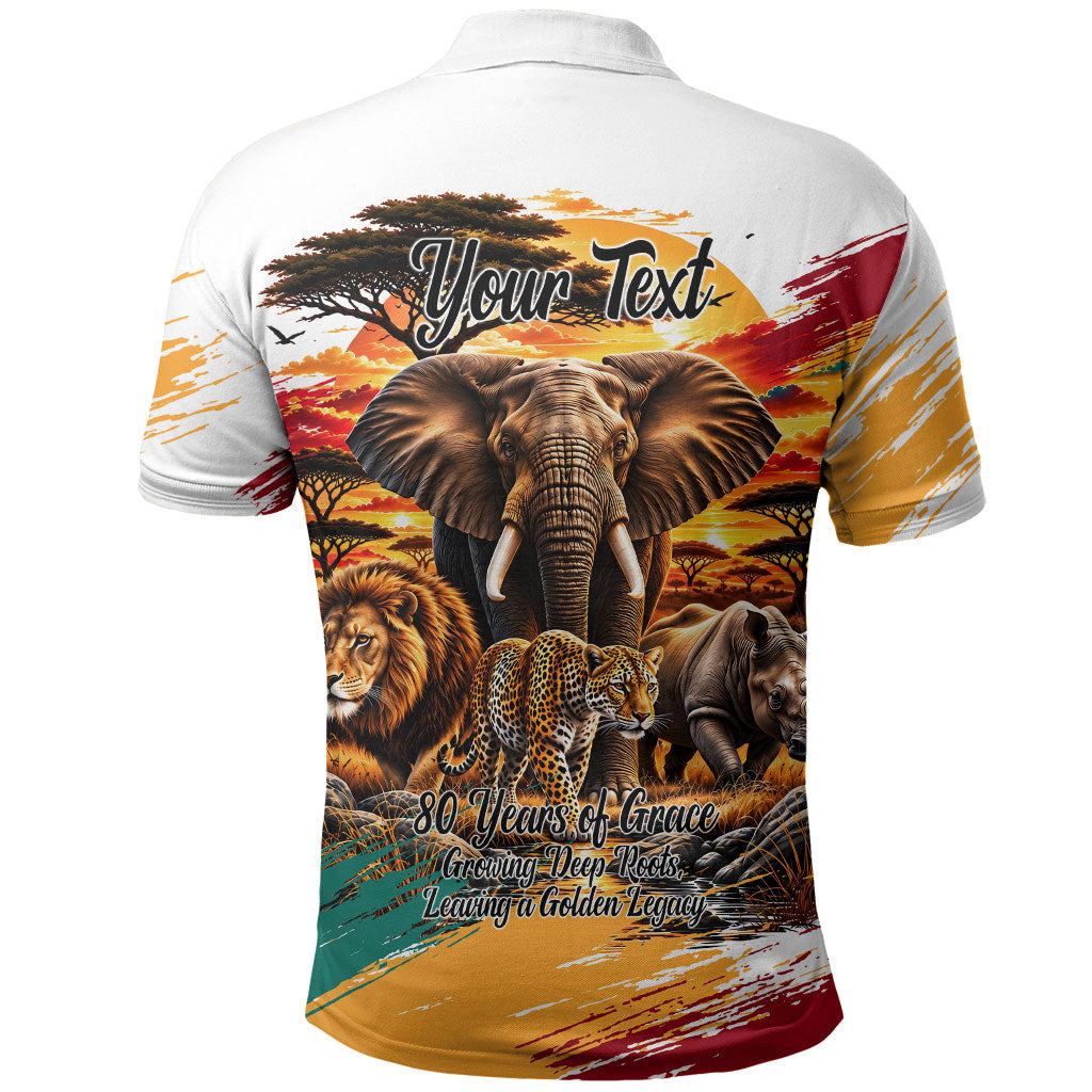 Personalized 80th Birthday African Safari Polo Shirt Sunset Savanna Landscape Heritage Wildlife Art