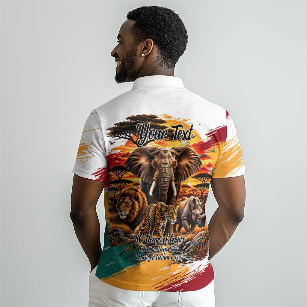 Personalized 80th Birthday African Safari Polo Shirt Sunset Savanna Landscape Heritage Wildlife Art