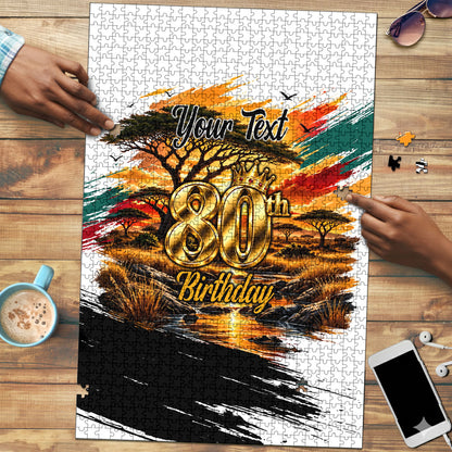 Personalized 80th Birthday African Safari Puzzle Sunset Savanna Landscape Heritage Wildlife Art